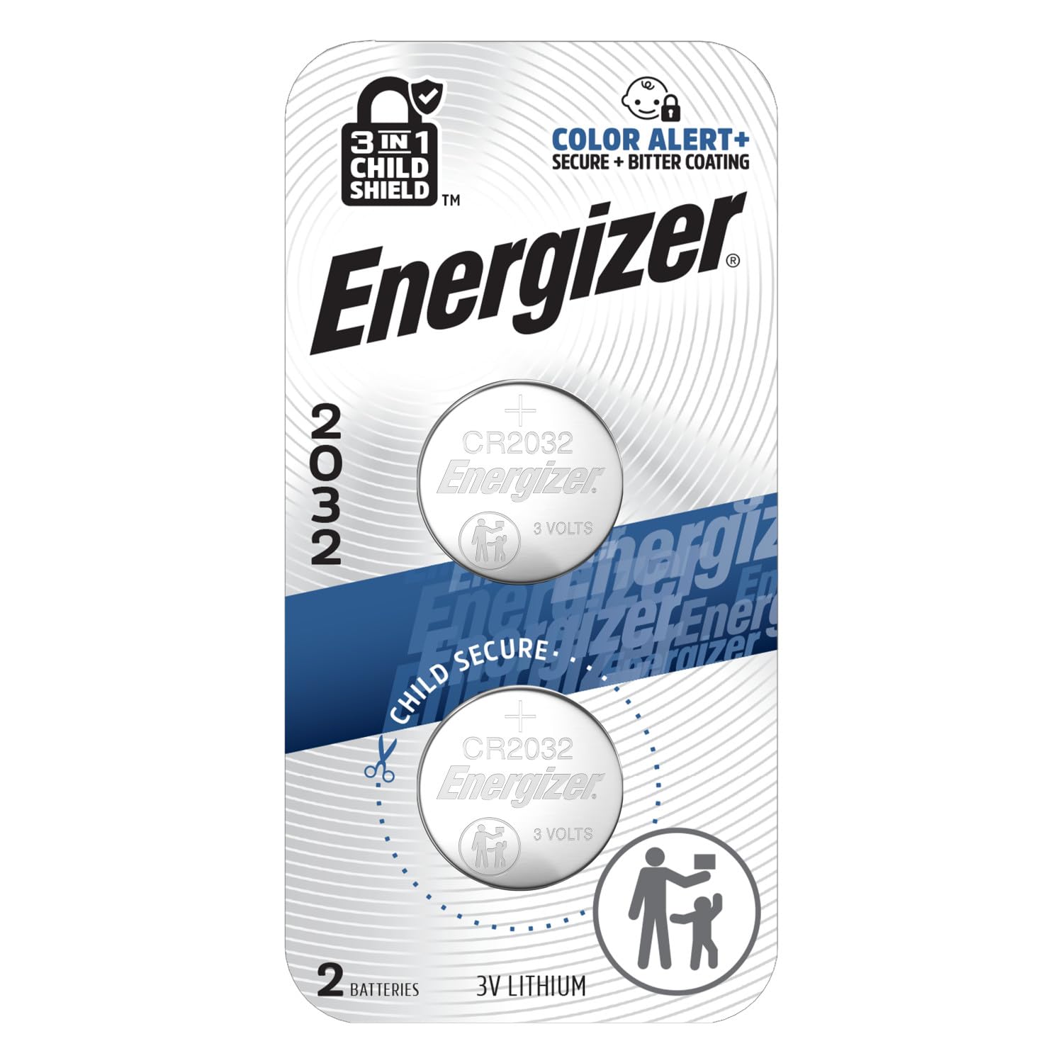 Energizer 2032 Batteries 2 Pack 3V Lithium Coin Batteries with 3-in-1 Child Shield