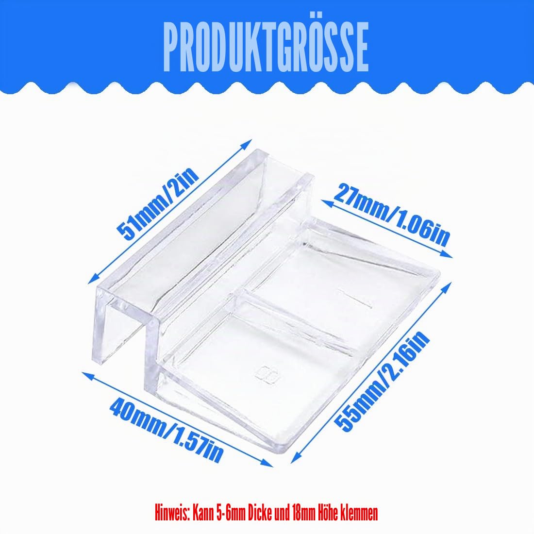 Glasabdeckungs-Clips für Aquarien, Acryl-Clips universale Halterungen für randlose Aquarien, 10 Stück (6mm)