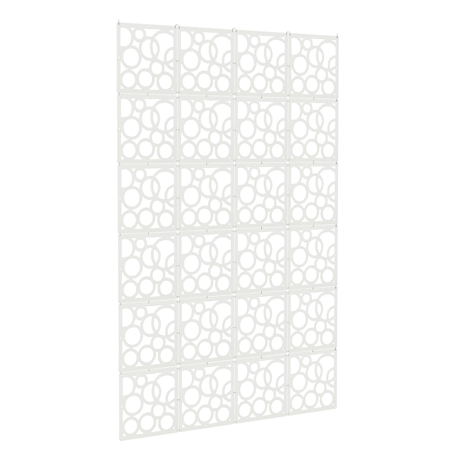 24PCS DIY Hängender Raumteiler Weiß, 29x29 cm (Modell C-Kreise) | PVC Hängesieb Raumteiler Paneele, Privatsphäre Raumteilerbildschirm für Zuhause, Hotel Dekoration
