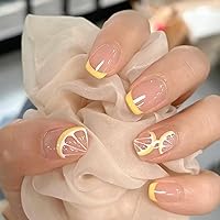 Vista 13 de Uñas postizas Rilafuvu de longitud media con punta francesa, uñas de cobertura completa, uñas cuadradas a presión, uñas rosas con diseños de flores