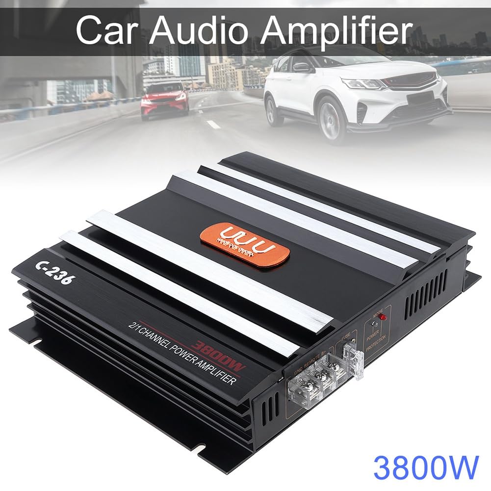 Amplificador de Coche de 3800 W Amplificador de Potencia de Audio EstéReo para Coche de Alta Potencia de AleacióN de Aluminio Negro de 2 Canales para Subwoofer de Coche