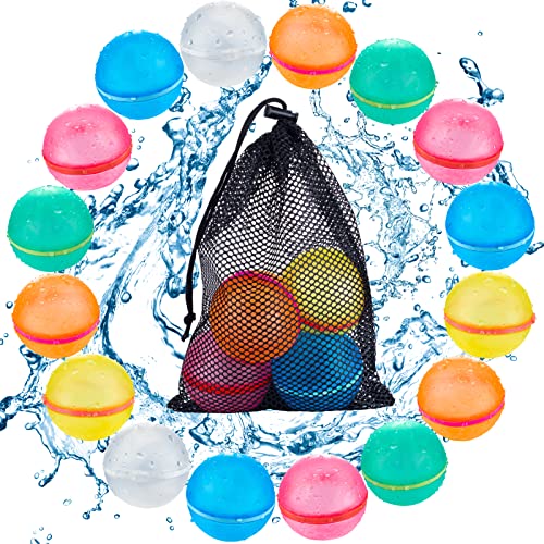 Image of 16PCS Reusable Water Balloons, Refillable Silicone Bath Pool Beach Toys for Kids, Quick Fill Self-Sealing Splash Balls for Outdoor Water Fun Summer Family Games