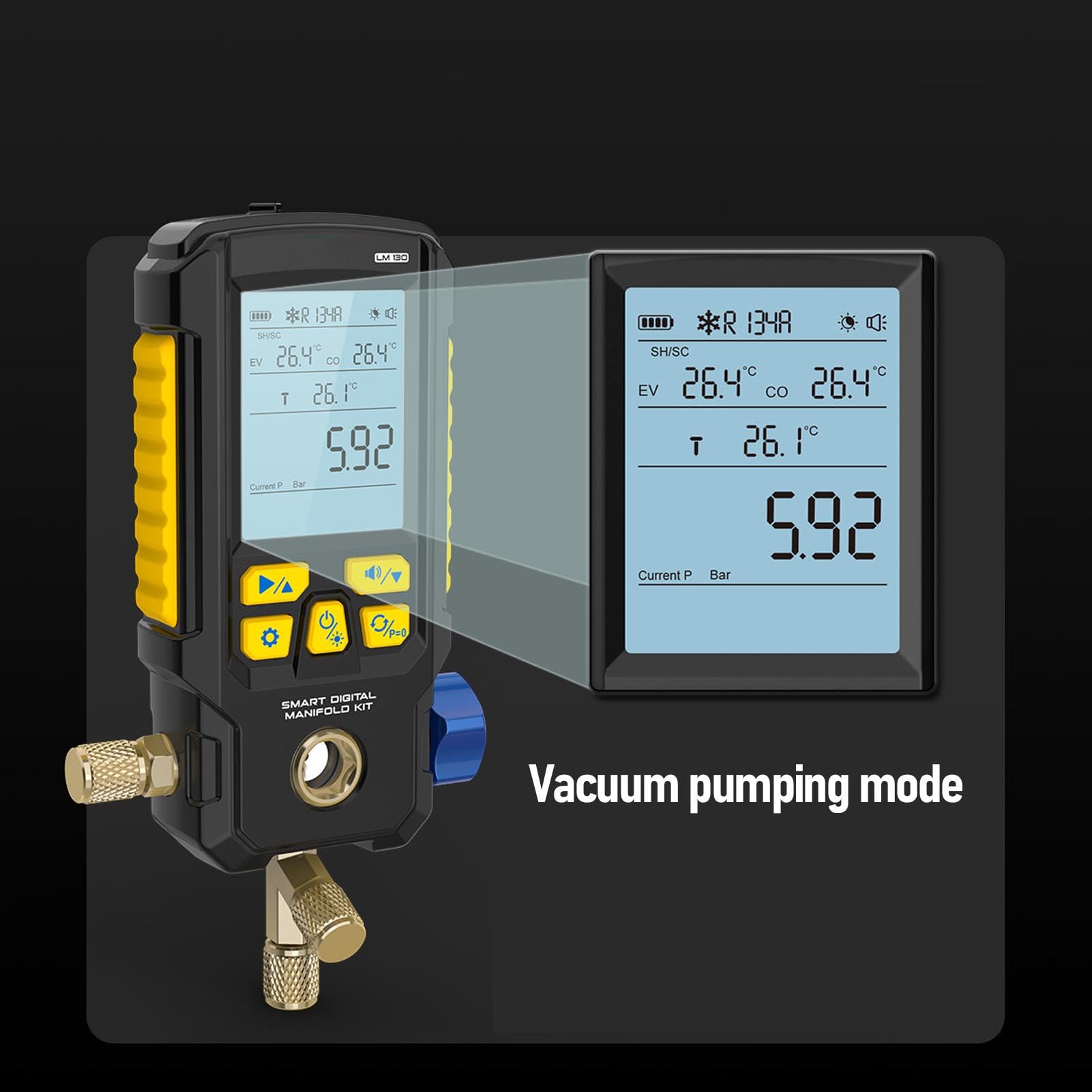 Vacuómetro Digital HVAC con Pantalla Transparente de 2,8 Pulgadas para Mantenimiento Preciso de la Refrigeración y Detección de Fugas - 0-870 Psi