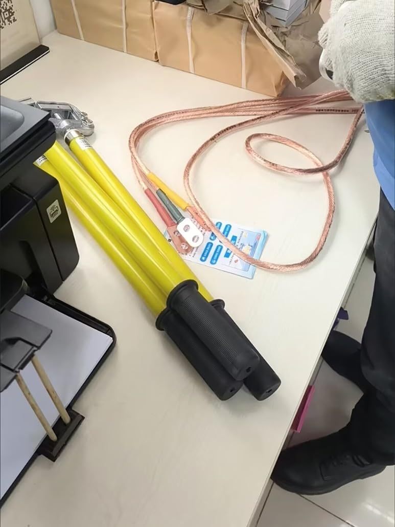 Puesta a tierra de alta tensión, 0.5/1M Alto Voltaje 10 KV con Mango Antideslizante, 25 Alambre de Cobre Blando Transparente Cuadrado for Subestaciones(Yellow,0.5m)