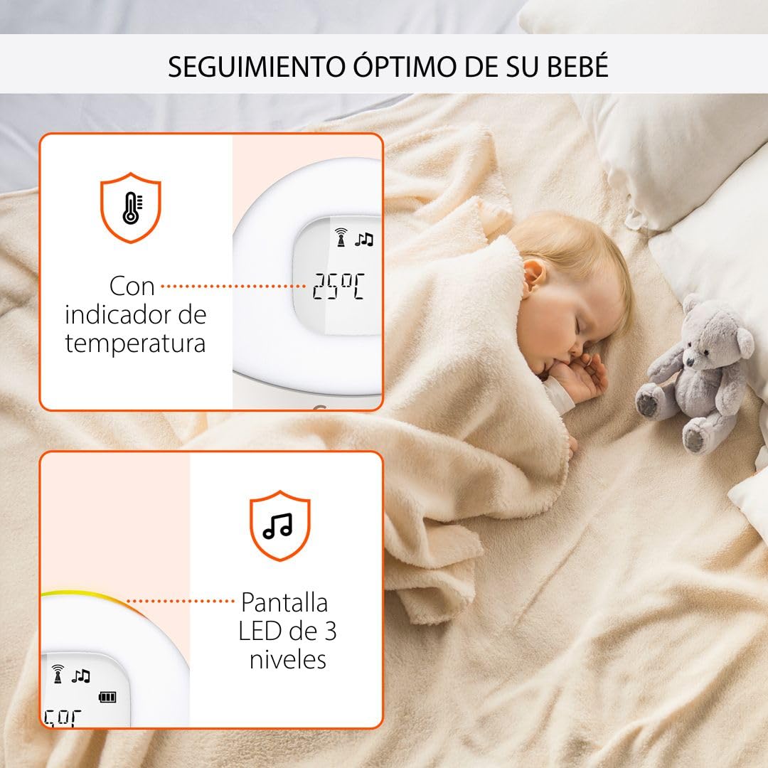 Gigaset Baby 100 Audio Vigilabebés, DECT, Alcance 300 m, Warm Grey | Comunicación bidireccional, temporizador alimentación, luz nocturna, [Versión Española]