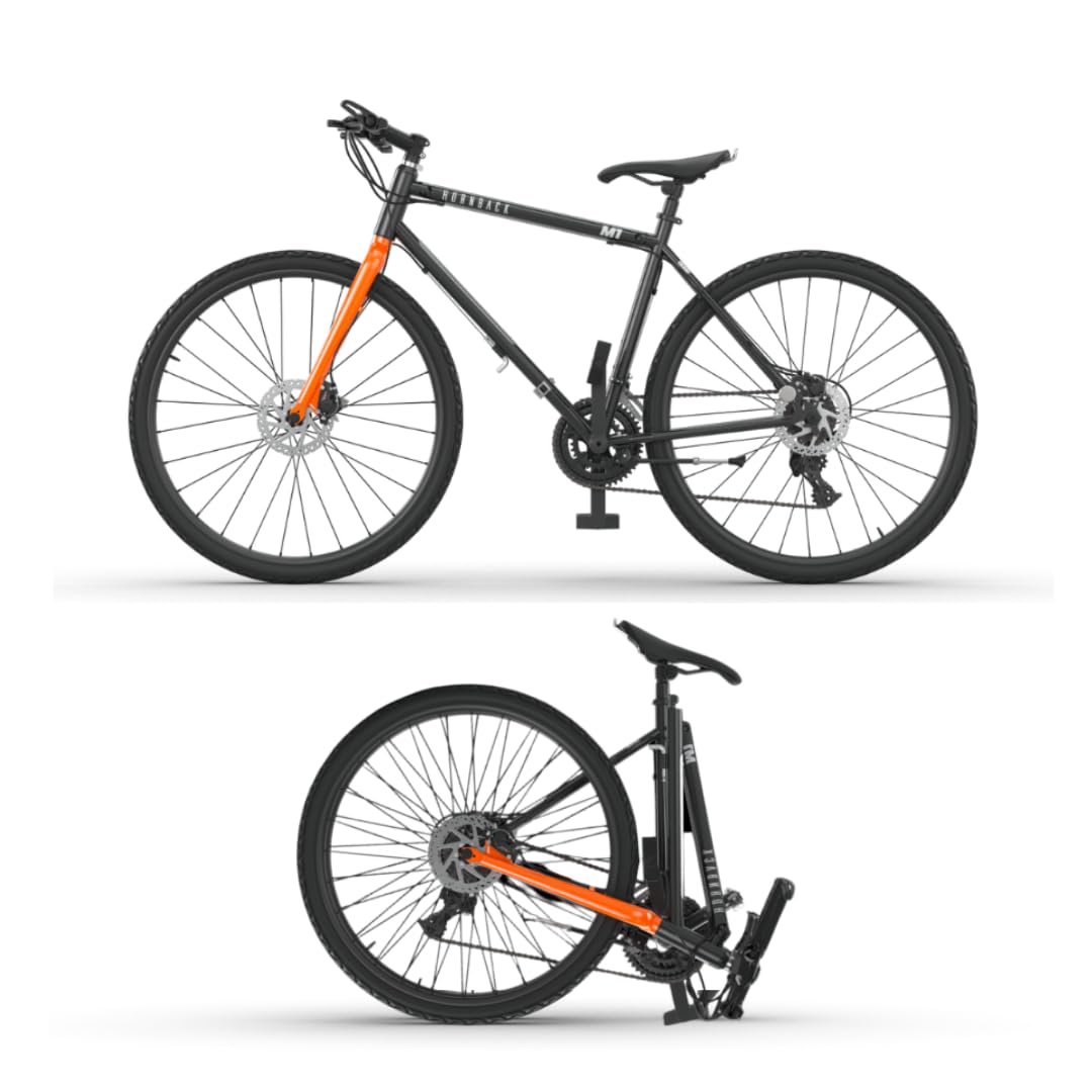 HORNBACK M1 Folding Bicycle for Men & Women| 21-Speed Shimano Gears | 28 Inch Wheels | Steel Frame | Mechanical Disc Brakes | Delivered 100% Assembled | Black & Orange