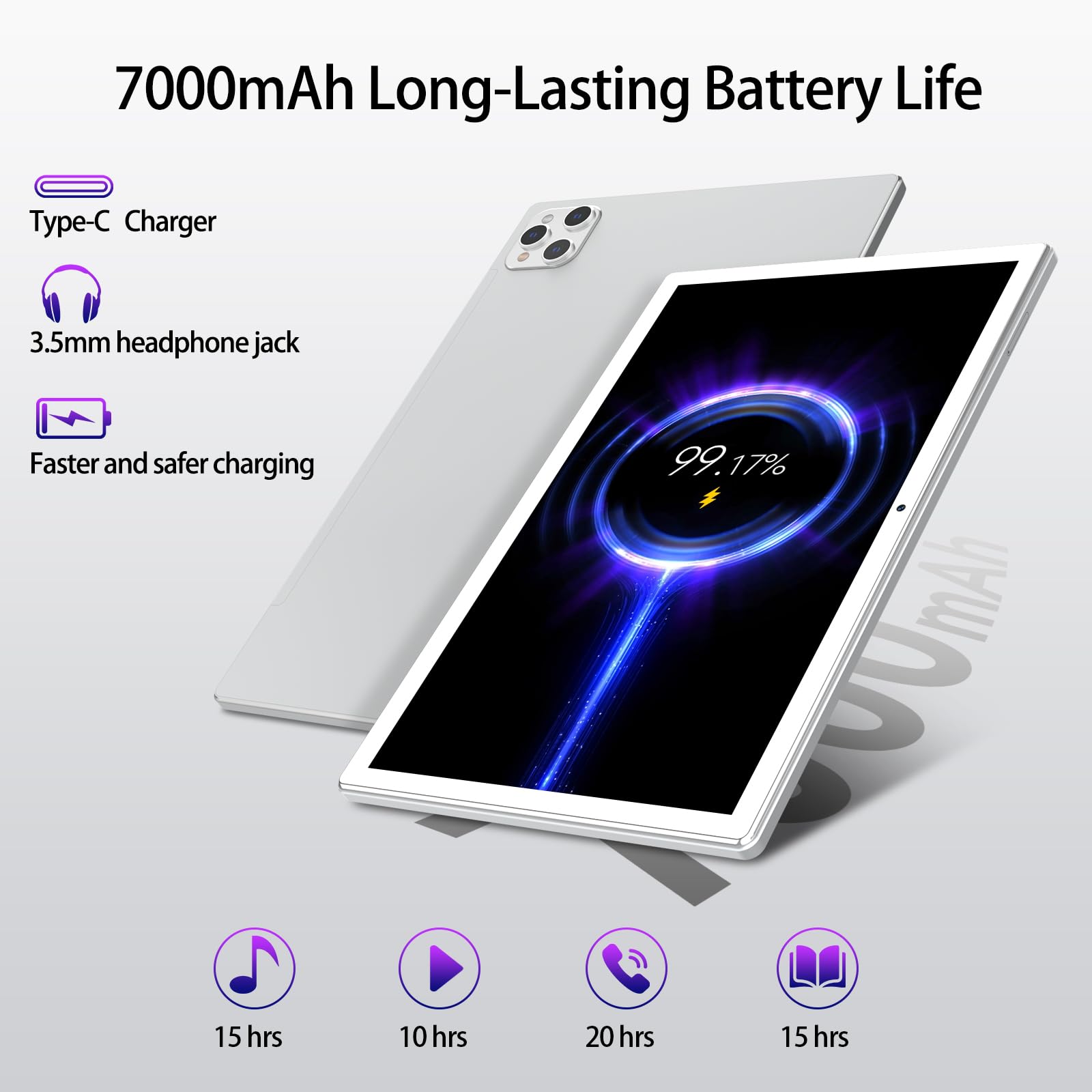 EITOMIN Tablet 10 pollici 2026 Ultimo Android Tablet 128 GB ROM+16 GB RAM+1 TB Octa-Core espandibile 5G WiFi 1080FHD/13MPCamera/7000mAh/Bluetooth 5.0/GPS/Tab con tastiera/OTG/mouse/penna argento