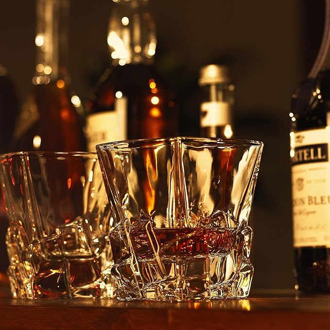 Image of PrimeWorld Whiskey Glass Set of 6 - 300ml | Premium Crystal-Clear Tumblers for Whiskey, Scotch, Bourbon, Cocktails & Spirits | Lead-Free, Heavy Base Old-Fashioned Glasses for Home Bar & Gifting