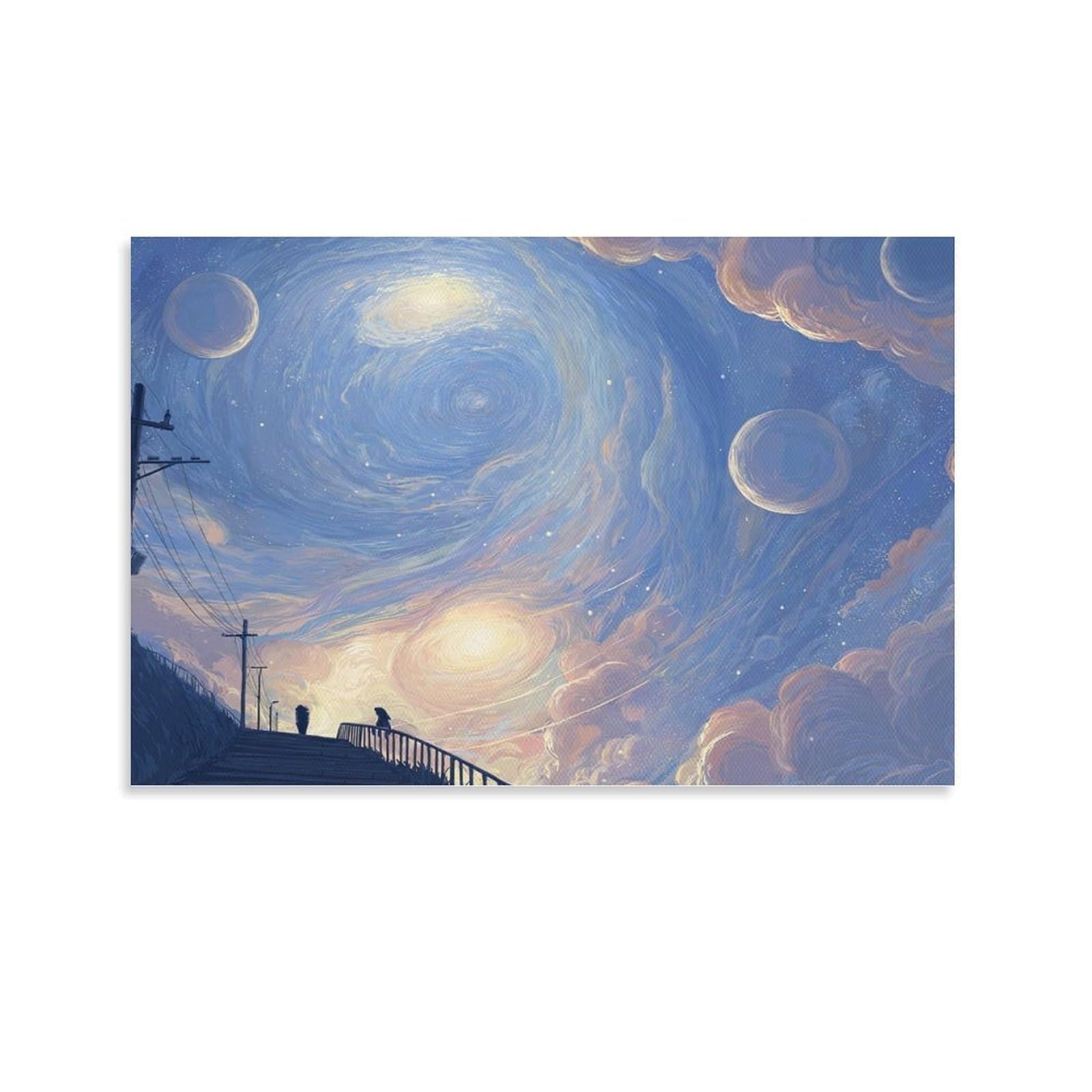 CPLVKWRQJ Starry Sky Fantasy Single Piece Swirling Sky Couple Painting Canvas Wall Hanging - Kitchen Removable Wall Art Focal Point Ready to Hang 24x36inch(60x90cm)