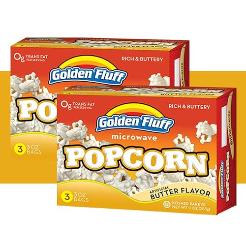 Golden Fluff Microwave Popcorn Bags In Bulk | Dairy Free Butter Flavored Popcorn Microwave Bags | Vegan - High Fiber - Kosher Snacks 2 Packs cover