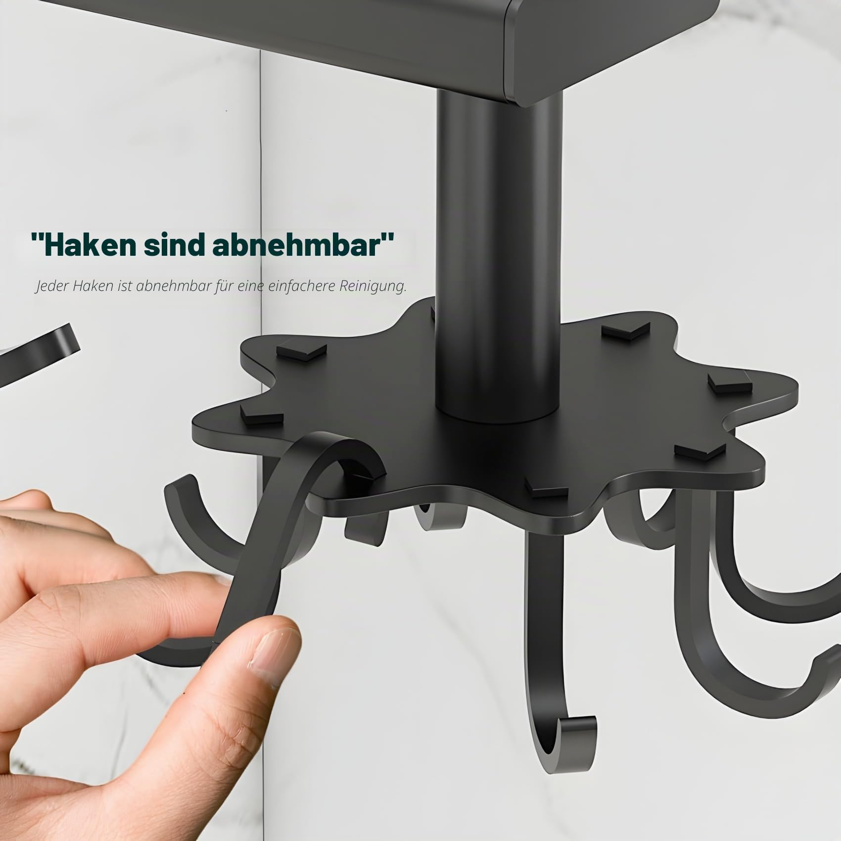 Selbstklebender Küchenutensilienhalter, Spatel und Schneidebrett Hakenleiste, Küche Organizer Aufhängeschiene, Wandhalterung Drehbarer Kochlöffelhalter mit 10 Haken, Schwarz