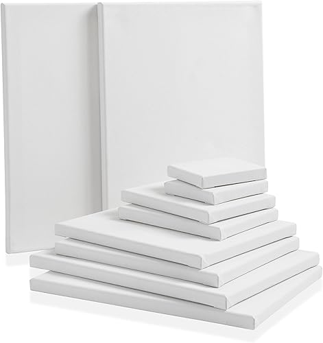 Miniatura 2 de 7 Elements Paquete de 10 lienzos estirados para pintar, lienzos de arte blanco preimprimados 100% algodón, (2 de cada uno) 4x4, 5x7, 8x10, 9x12,
