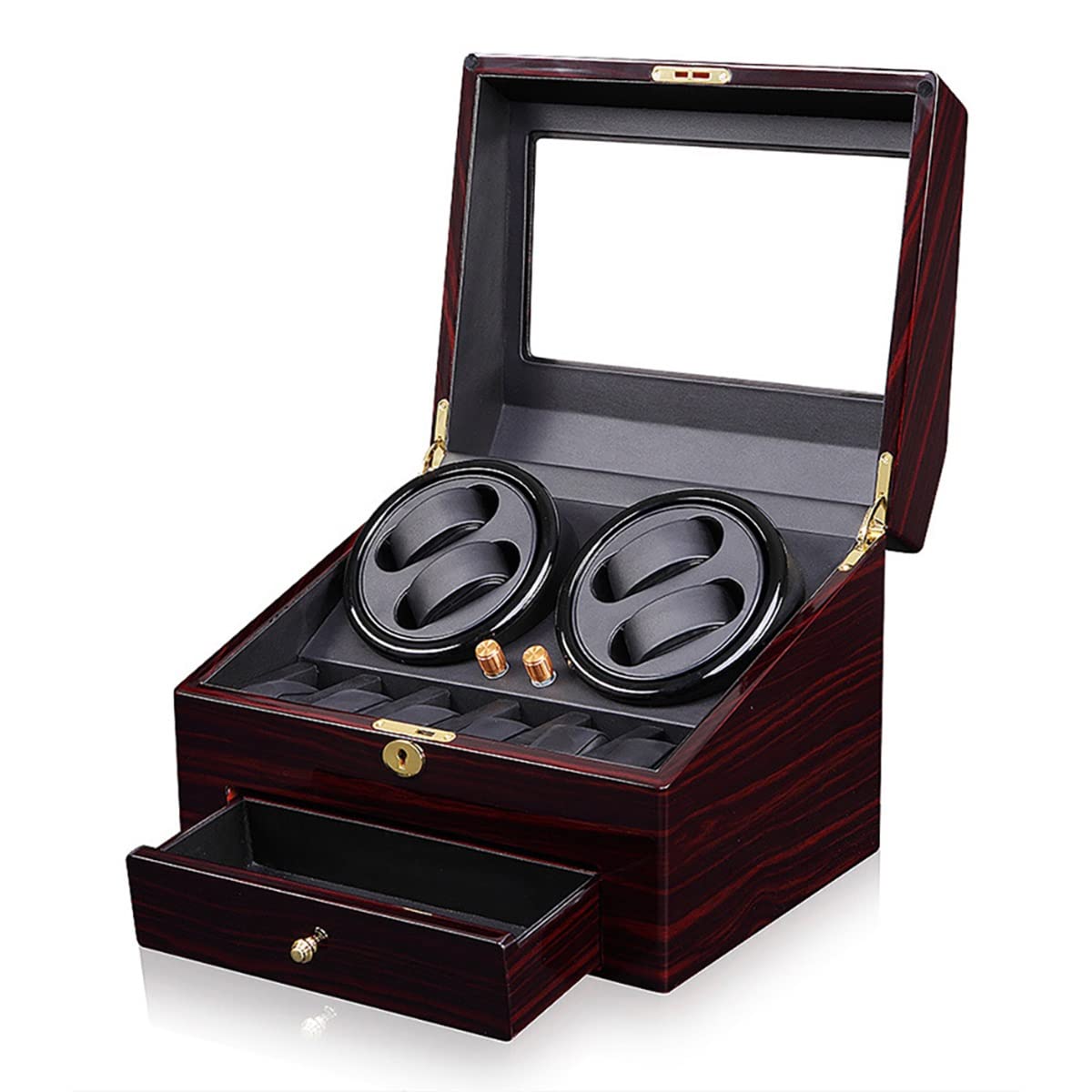 MYUYEE Watch Winder Box For 4 Automatic Watches + 6 Watches Storage Wristwatch Display Box With Quiet Motor Flexible Plush Pillow Fit Lady And Man Wristwatch (A)