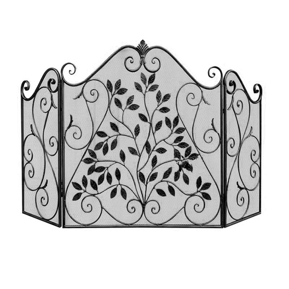 fireplace cover Country Style Fireplace Fireproof Partition 3 Fold Screen with Mesh Decorative Guardrail(Black)