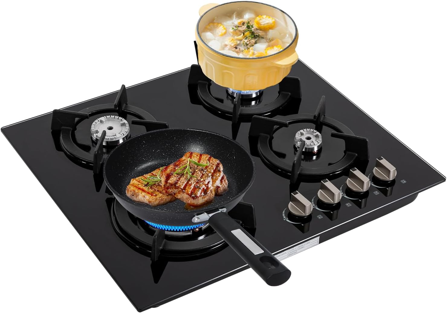 Gas Stove Cooktop,4-Burner NG Stove,Portable Cooking Range,Camping Burner,Built-in Countertop Gas Stove, Tempered Glass Electronic Ignition Stove, for RV,Apartments, Outdoor Kitchen,Black