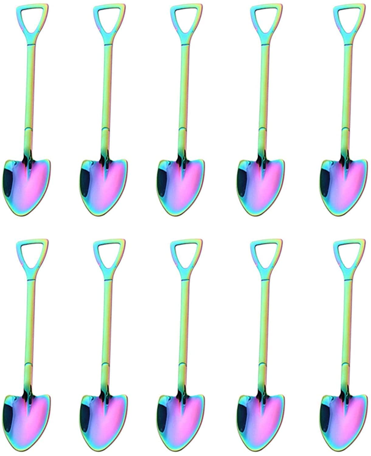 Löffel Restaurants 10. Stck Edelstahlschaufel Kaffee Löffel Kreative Schaufel Scoop Teelöffel Eisdessert Geburtstagsgeschenk Geschirr Esslöffel Hause(Gold Square Spoon)