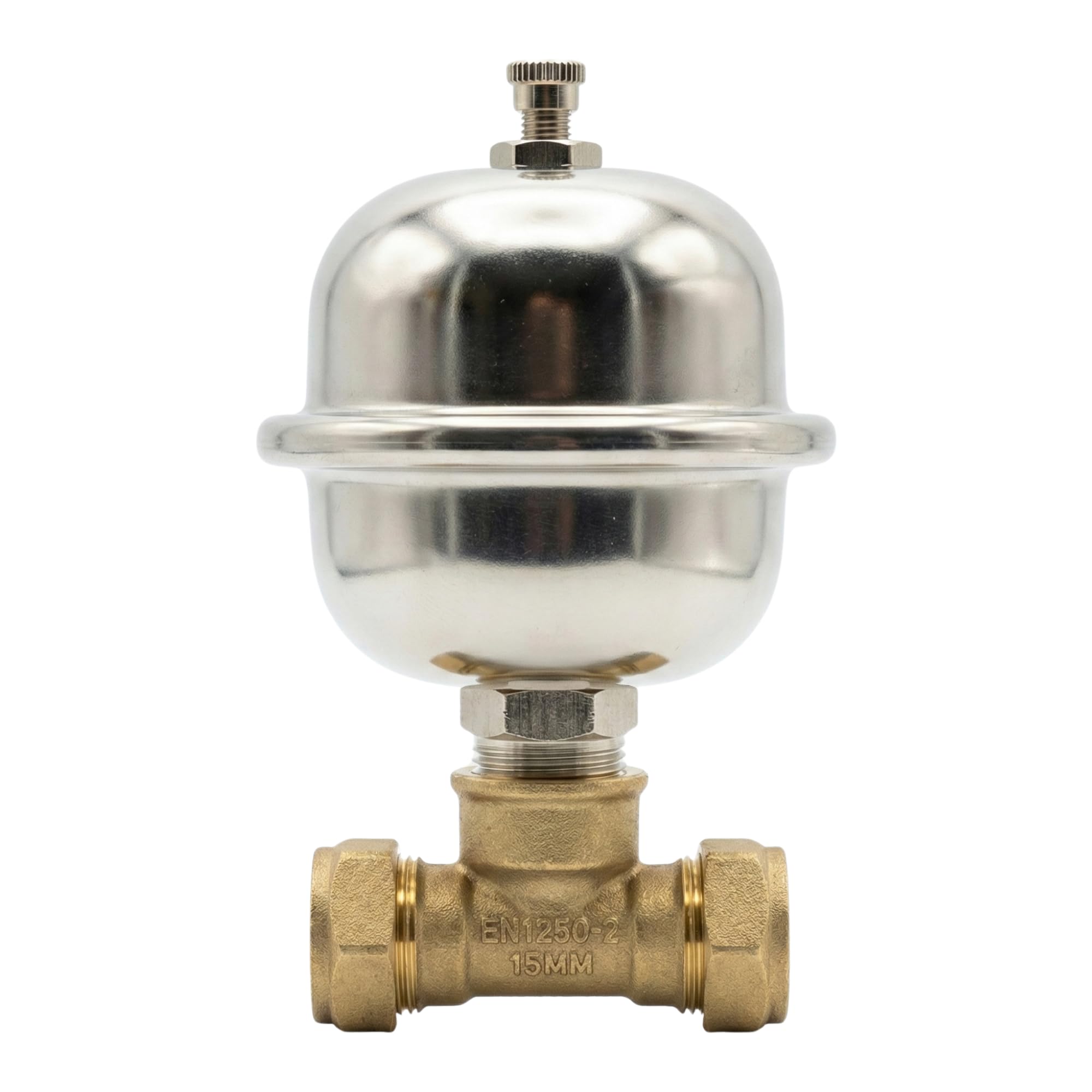 Hulthor Men's Chrome, Brass Mini Water Hammer Arrestor 1/2 Inch Bsp With 15Mm Compression Tee – Shock Arrestor To Reduce Pipe Noise For Plumbing, Washing Machine, Dishwasher, Toilet