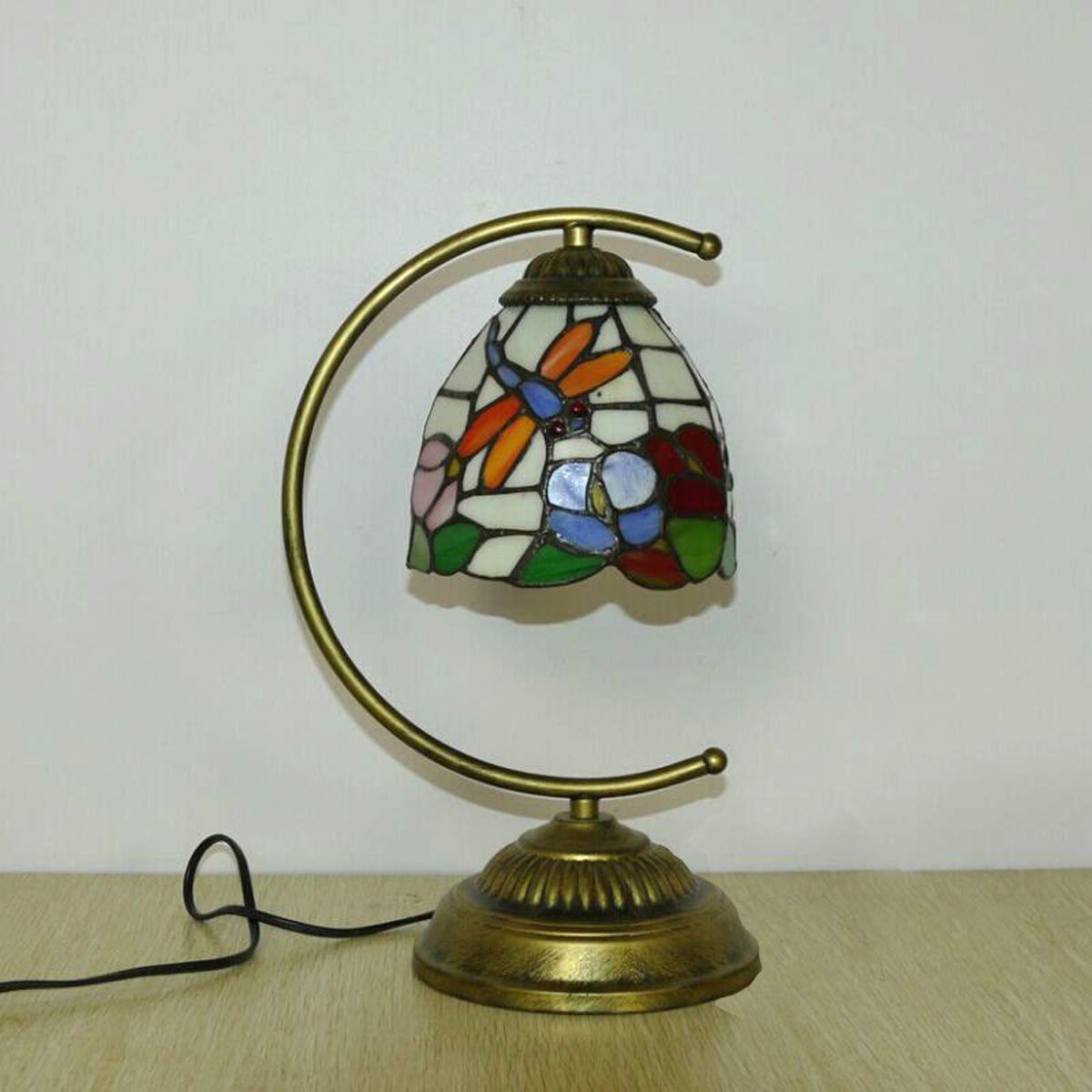 GDLight Tiffany Stil Libelle Laterne Tischlampe Vintage Handgemachte Glasmalerei Kinder Schreibtischlampe für Wohnzimmer Schlafzimmer Lesen Cafe Bar