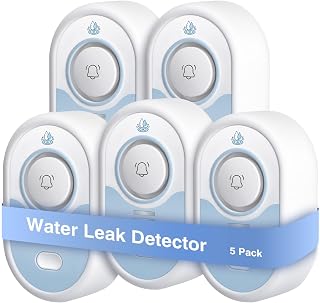 Water Leak Detector 5 Pack, 5-Year Battery Life, Water Alarm with Low Battery Warning, 100dB Loud Sound and Self-Test Function, IP66 Waterproof for Home Basement Kitchen(Not Support Wi-Fi)
