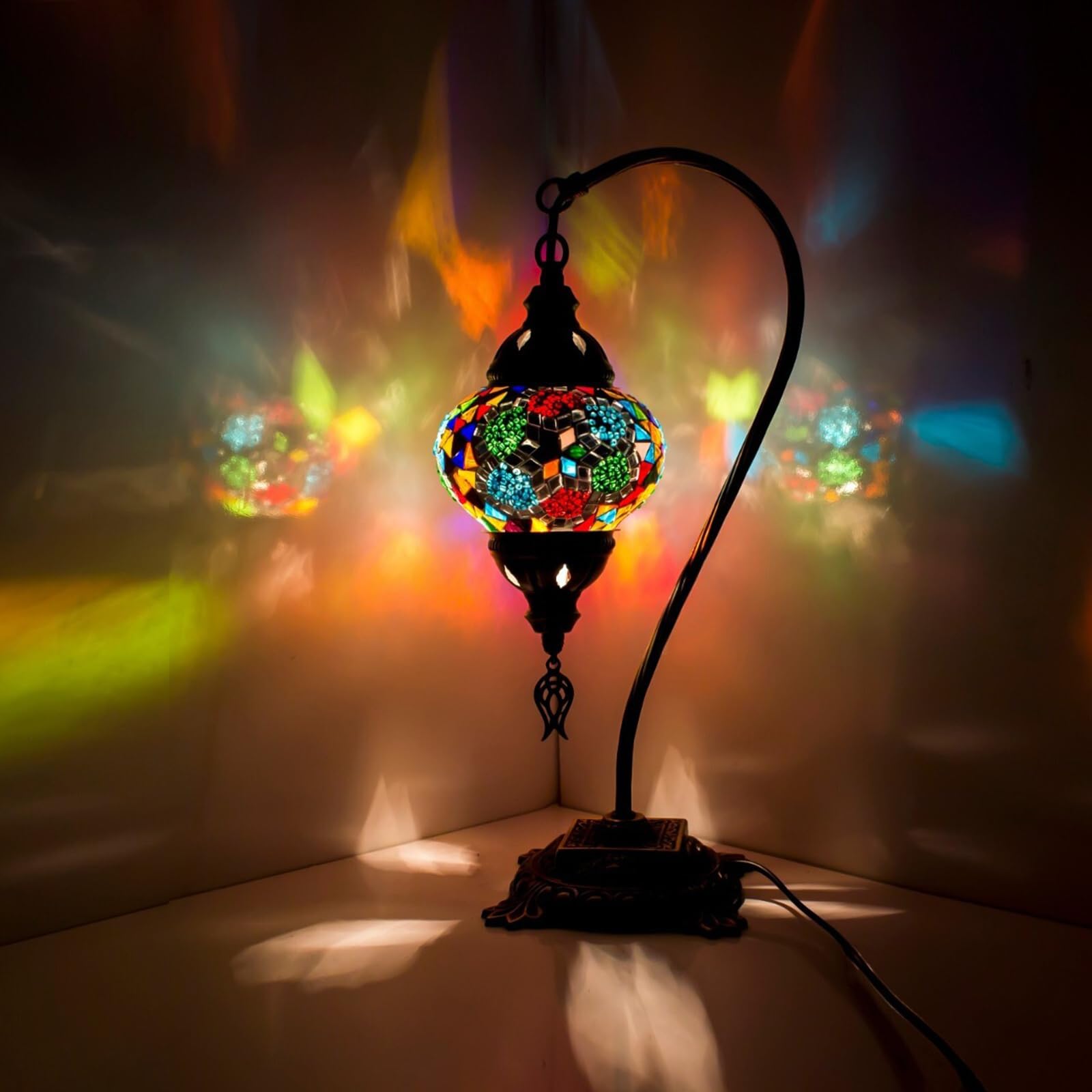 ENVA Turkish Moroccan Style Mosaic Lamp Handmade Swan Neck Multicolour Tiffany Desk Table Lamp Light