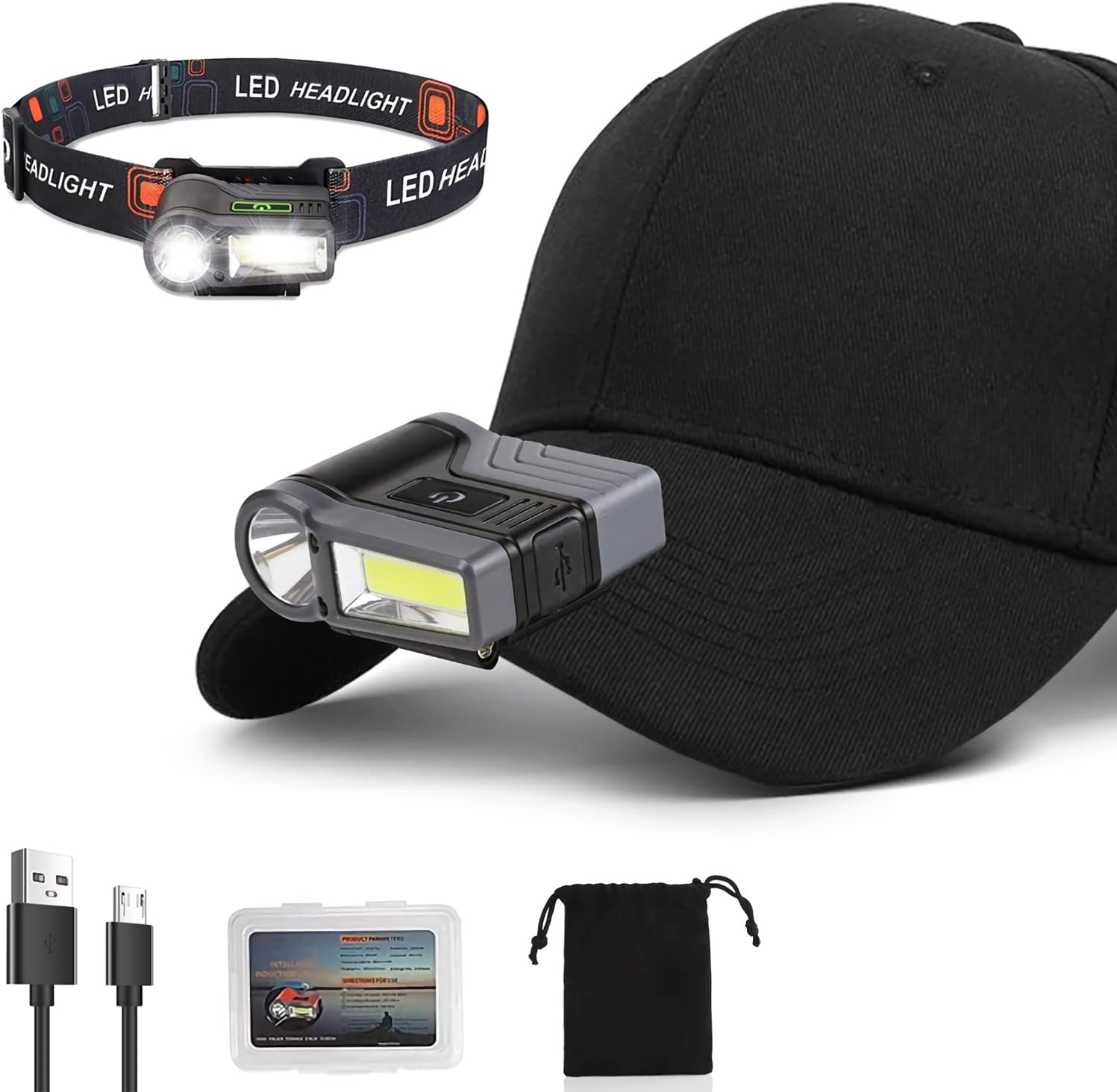 XLENTGEN LED Clip-on Cap Lights USB Rechargeable Hands Free Hat Light with Motion Sensor, 175° Adjustable Head Lamp IPX6 Waterproof Headlamp Flashlight for Baseball Caps, Camping, Fishing