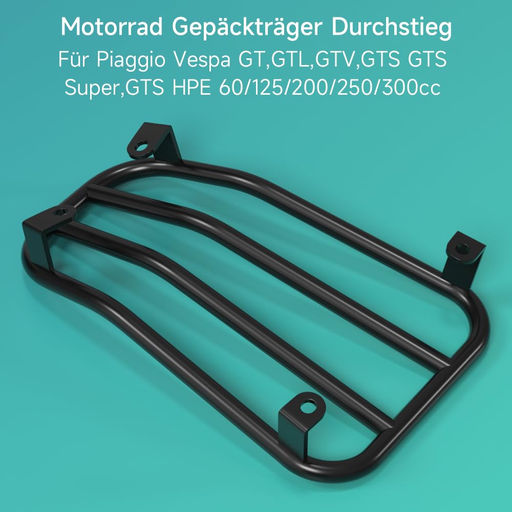 Motorrad Gepäckträger Mitte Durchstieg schwarz Matt für Vespa GT GTL GTV GTS 125-300