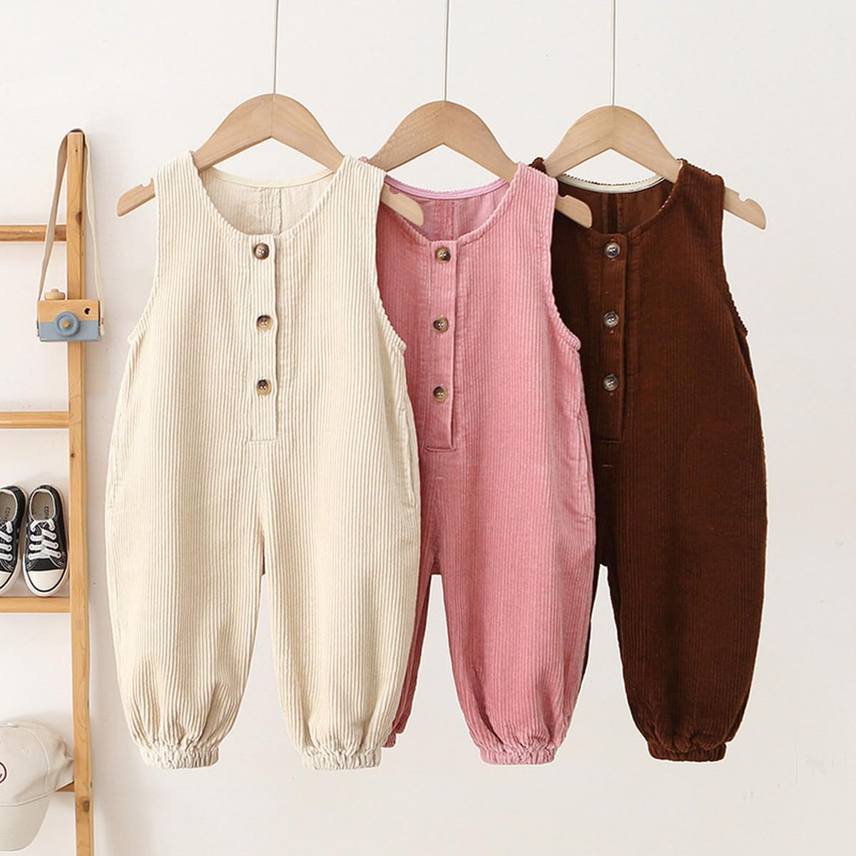 Salopette in Velluto a Coste per bebé Bambini da 1 a 5 Anni, Tuta per Bambina Senza Maniche in Tinta Unita, Pantaloni con Bretelle Salopette Autunno Inverno Pantaloni 80/86/92/98/104