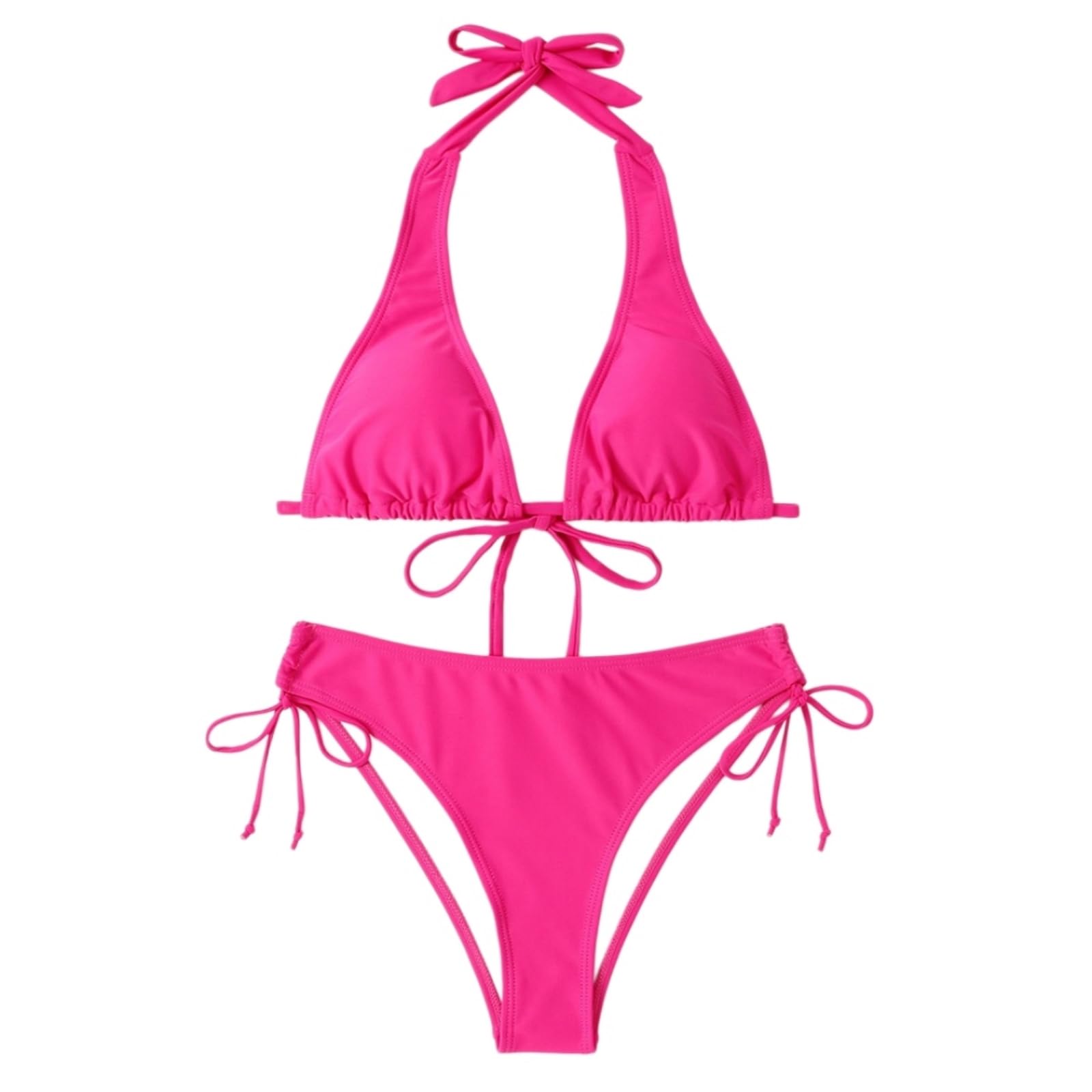 Bikini Mujer Mujeres Halter Triángulo Set Corbata Lateral Inferior Dos Piezas Traje De Baño Ropa Playa-Black-l