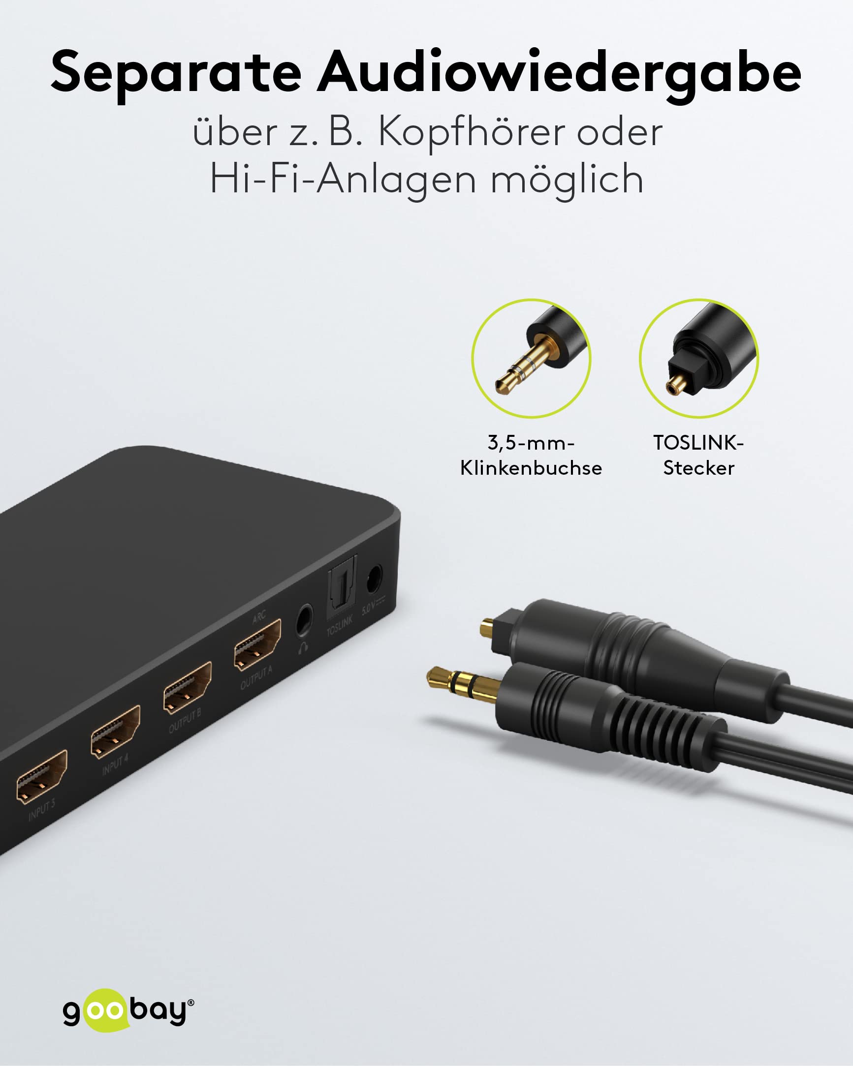 goobay 58479 Commutatore a matrice HDMI 4 a 2 / Splitter a matrice 4k @ 60Hz / Con telecomando per lettore Blu ray, Xbox, PS5 e TV/Commutatore 4 IN 2 Out