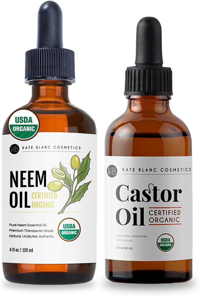 Kate Blanc Cosmetics Organic Neem Oil 4oz & Castor Oil 2oz