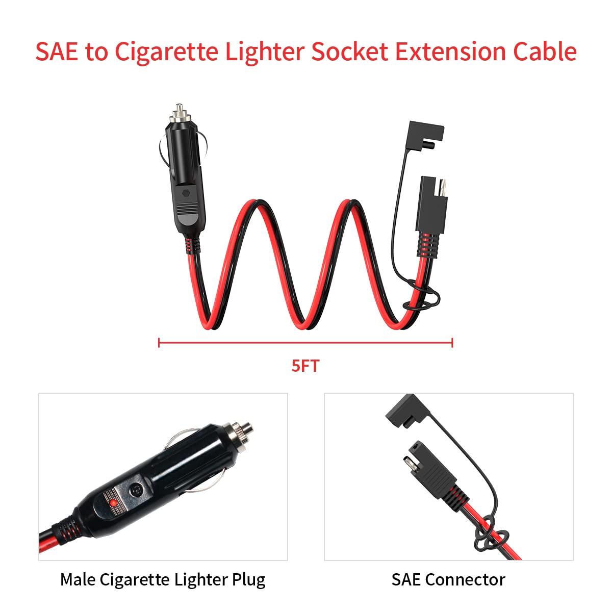 Amazon.com: ELFCULB 14AWG SAE to Car Cigarette Lighter 12V Cigarette Lighter  Male Plug to SAE Connector Extension Cable with SAE Polarity Reverse Adapter(5FT)  : Patio, Lawn & Garden