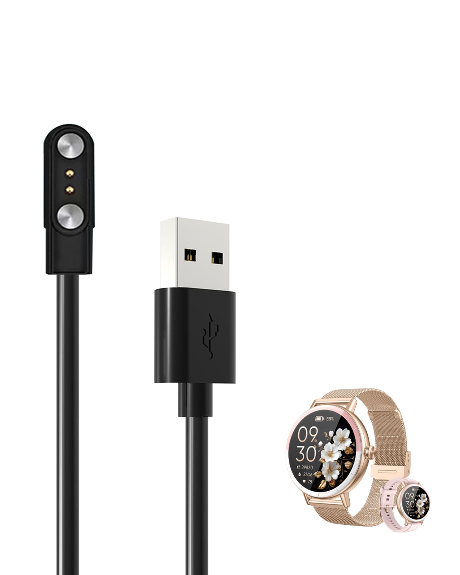 BOVUGAC [1 Pack] für KEEPONFIT DR05 1,27 Zoll SmartWatch Ladegerät, Magnetisches Ersatz-USB-Ladekabel Kompatibel mit KEEPONFIT DR05 Smartwatch-Zubehör (Schwarz)