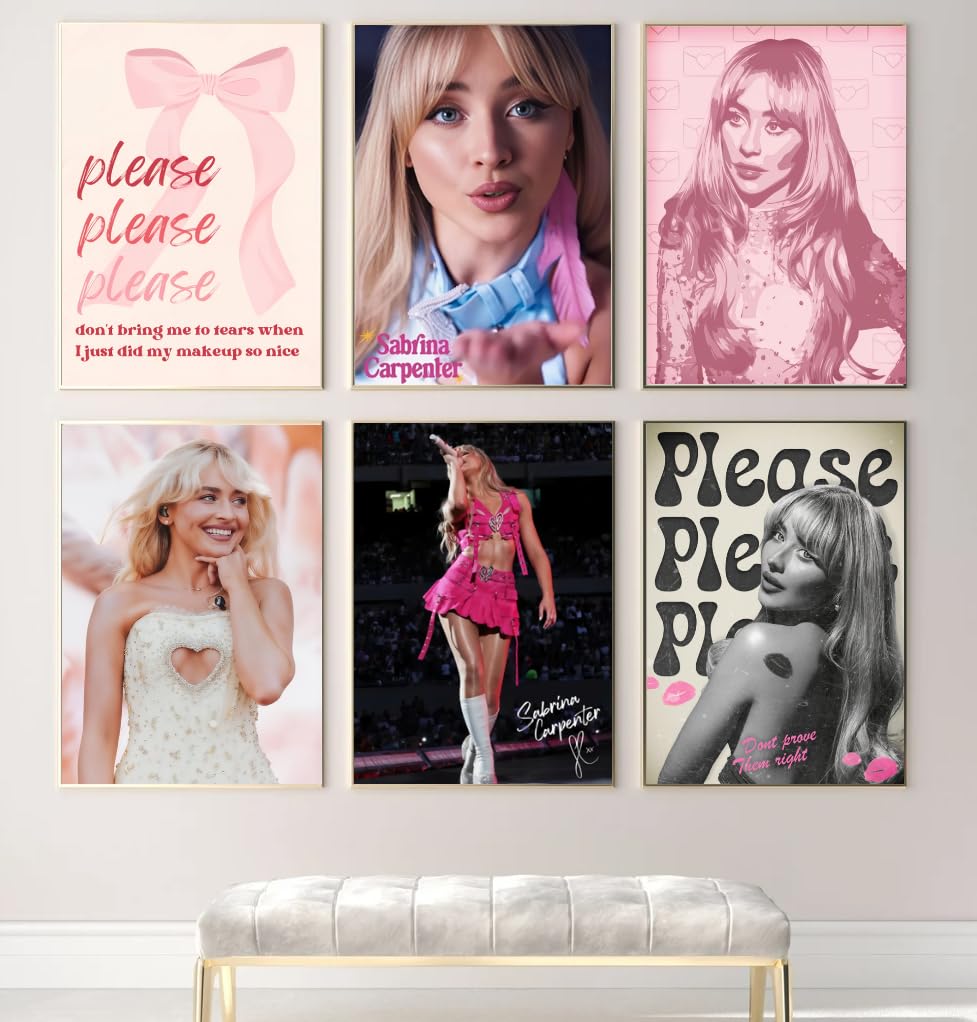 Generic Sabrina Carpenter Themed Wall Art Prints Set - Wall Art Home Decor Gifts ALL 6 PRINTS INCLUDED! Sabrina Carpenter Signature (A3)