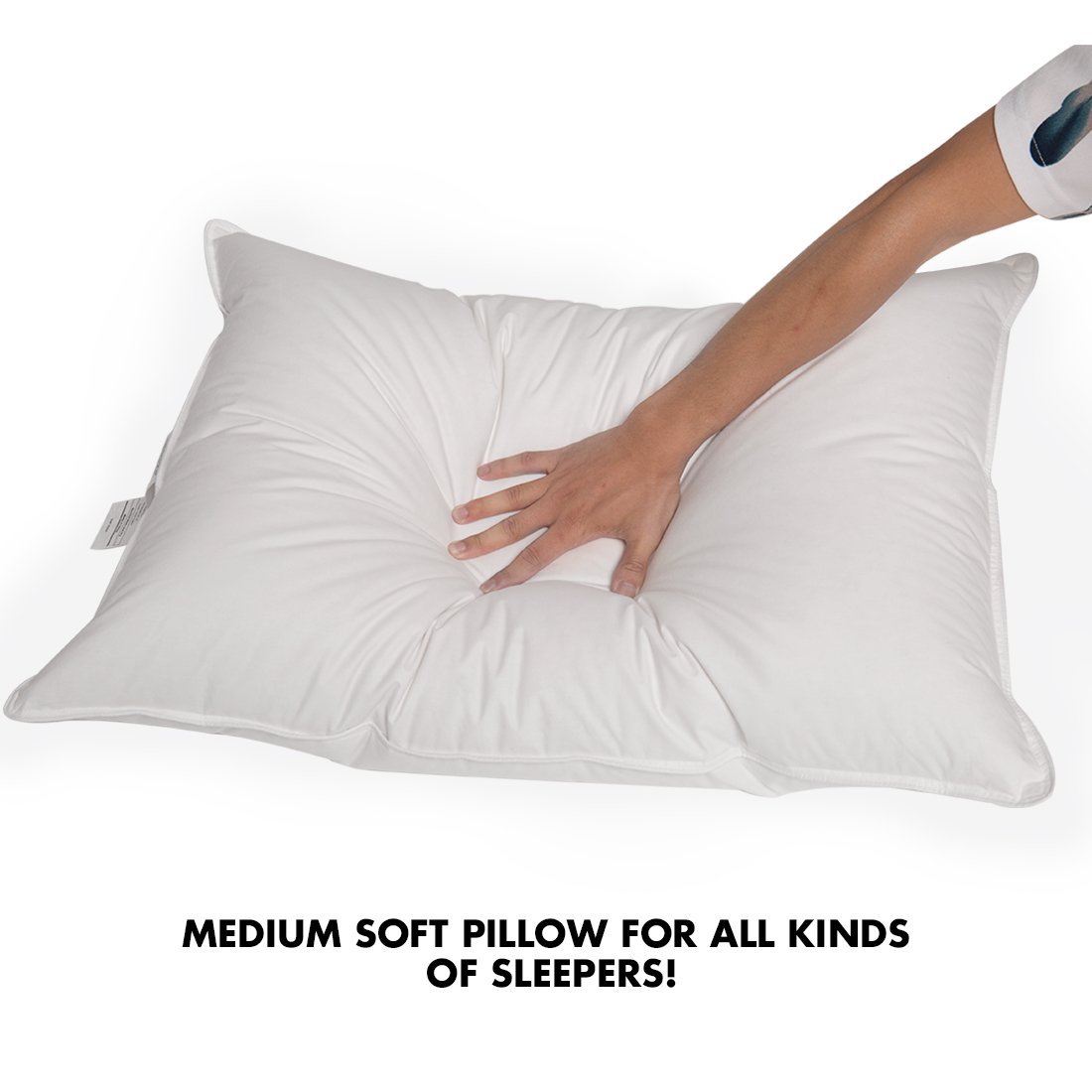 puredown® Coppia di Cuscini in Piuma D'Oca e Cuscino Naturale Lavabile in Cotone 100%, Bianco,48x74cm