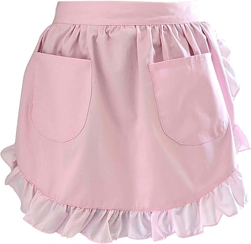 Miniatura 7 de CBTRFASHION Delantales de cintura para mujer con bolsillos blancos, mitad de servidor, camarera en casa, delantal vintage para cocina