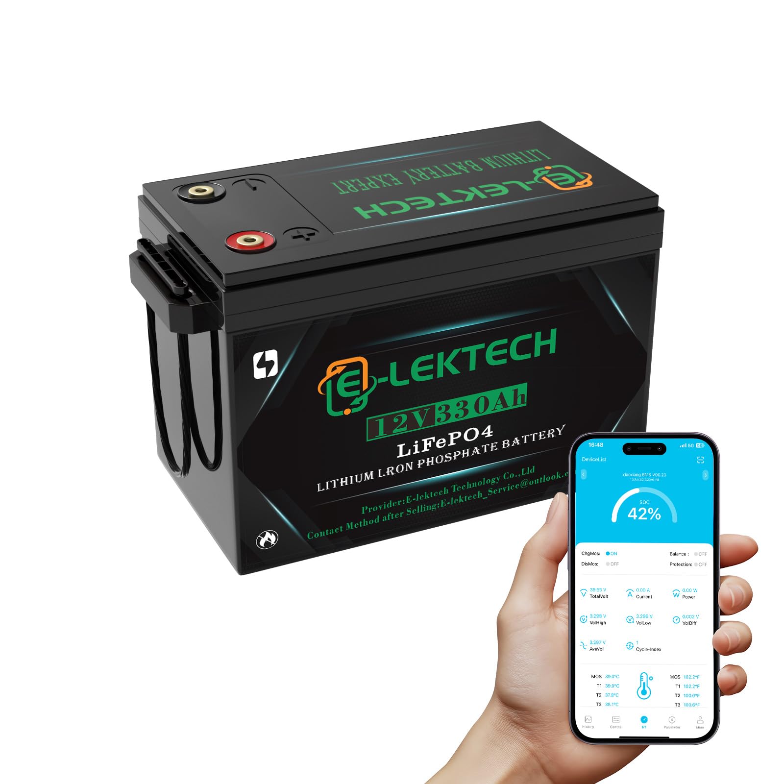 12V 330Ah LiFePO4 Lithium Battery Small Size, Built-in 200A BMS, Up to 10000 Cycles, Max. 2560W Power Output, Perfect for Off-Grid, RV, Golf Cart, Solar Power System, Home Backup