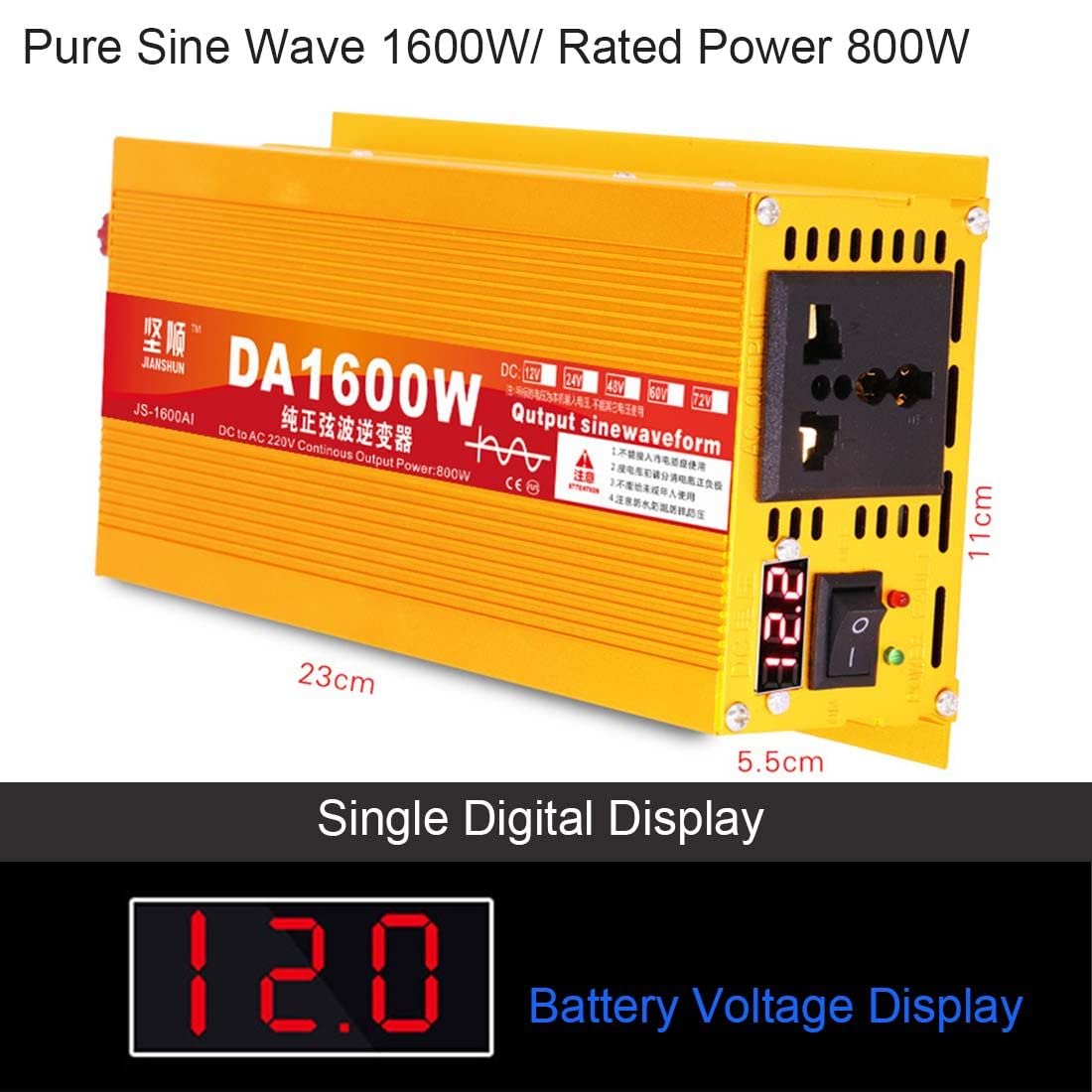 1600w 2200w Przetwornica NapięCia, 12v/24v/48v/60v Do 220v Przetwornica Czystej Fali Sinusoidalnej Do SamochodóW Kempingowych-Przetwornica NapięCia Samochodowego Dc Na Ac,1600W-12V