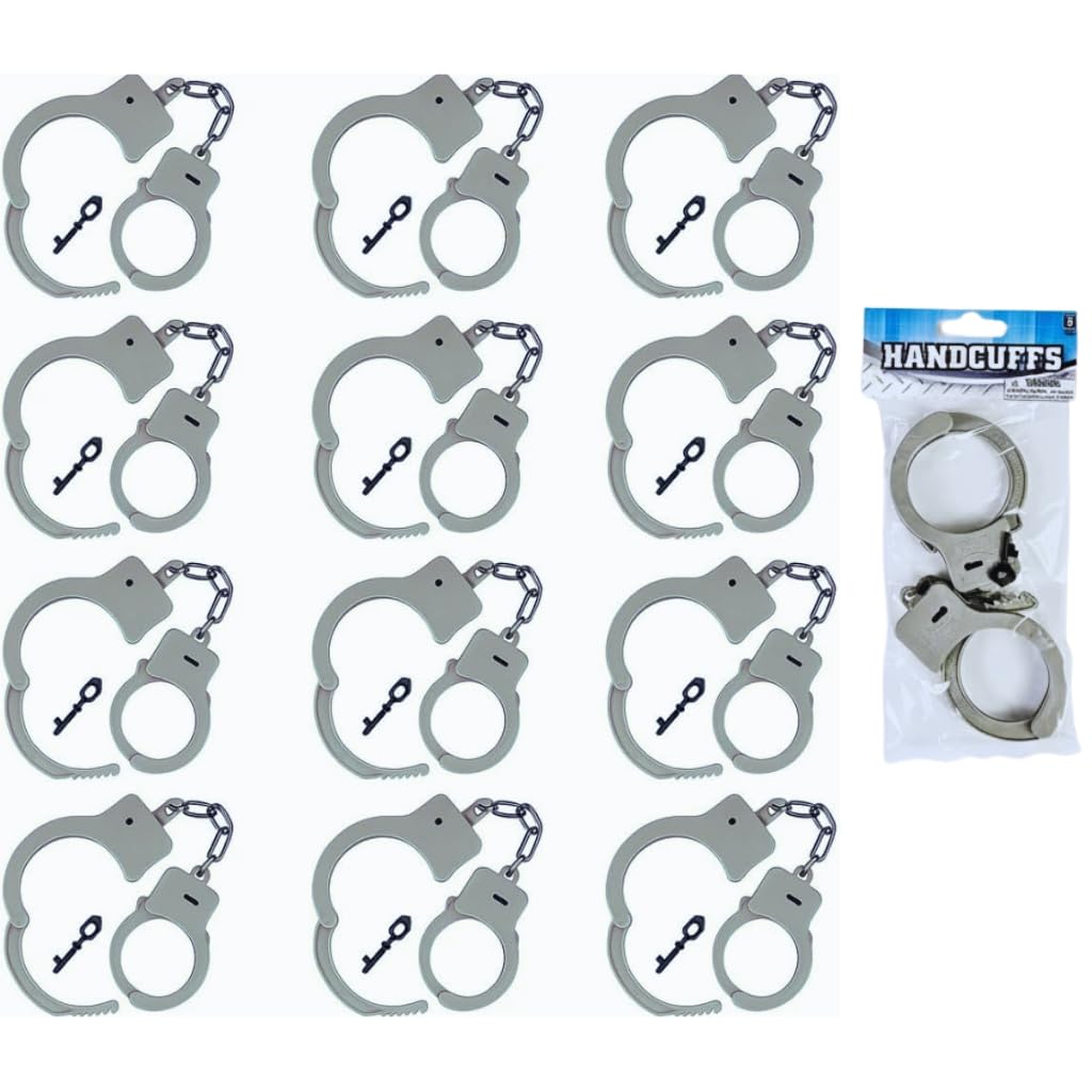 ArtCreativity Plastic Toy Handcuffs Set - Pack of 12 - Includes One Key per Pack - Fun Party Favor, Stage or Costume Prop, Goody Bag Filler, Gift for Boys and Girls