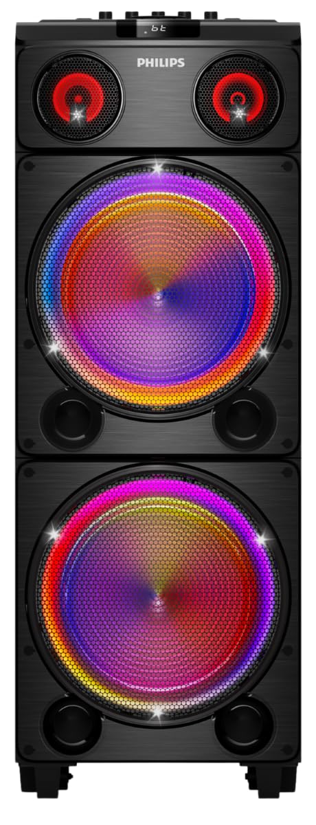 PHILIPS Bluetooth Party Speaker, 260W Powerful Sound with Dynamic Bass Boost, 10 RGB Light Modes, Karaoke Mic &amp; Guitar Inputs, FM Radio, USB/TF/AUX Playback, Portable Handle
