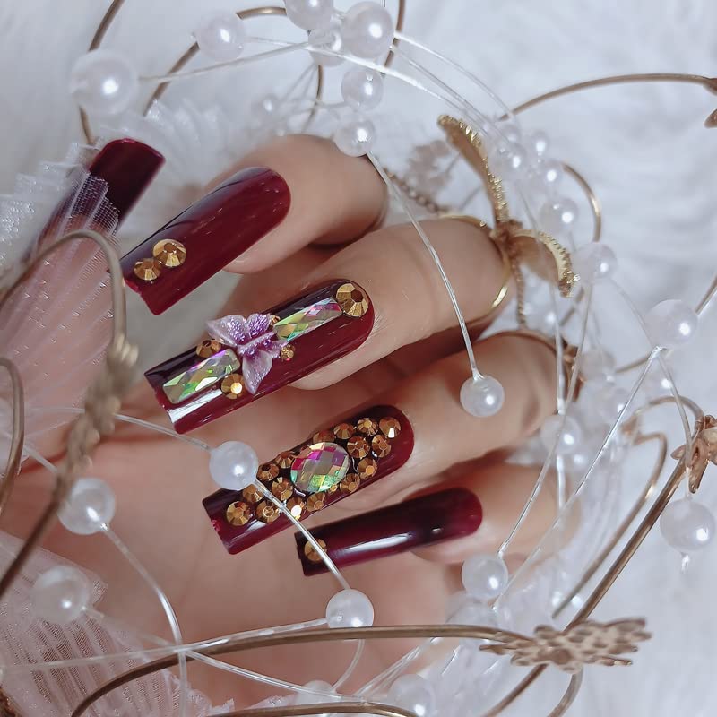 ZYBUXY 24 piezas de joyería de diamantes de cristal para mujer uñas postizas a presión de color caqui uñas postizas medianas de aguja de cobertura