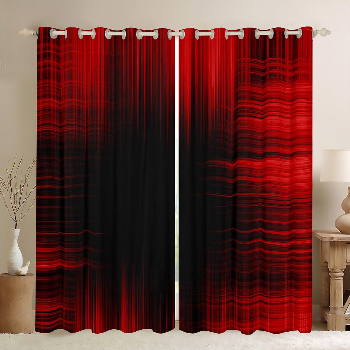 Red and Black Window Curtains Kids Toddler Geometric Artistic Smear Blackout Curtains Abstract Graffiti Art Darkening Dreapes Modern Geometric Window Treatments W52*L90 — image 1