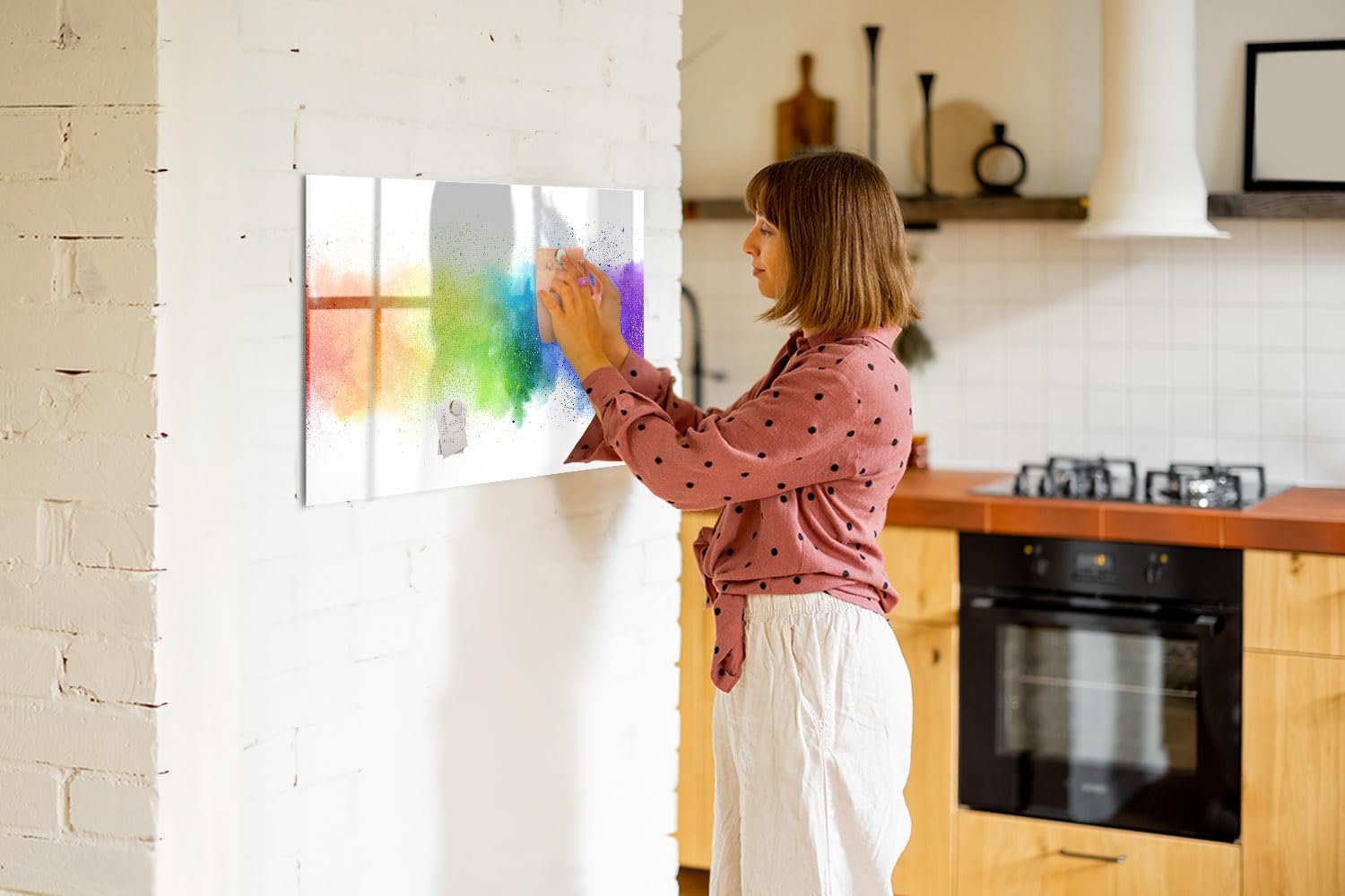 Tableau blanc en verre 90x60 cm | Arc-en-ciel abstrait