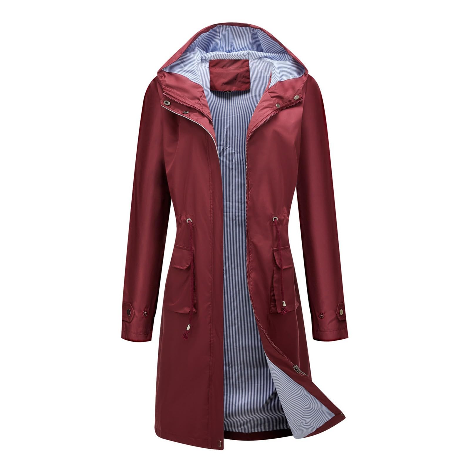 Genérico Chubasquero Mujer Impermeable,Chaqueta Anorak De Agua con Rayas Corte Holgado Informal Manga Larga Abrigo para OtoñO