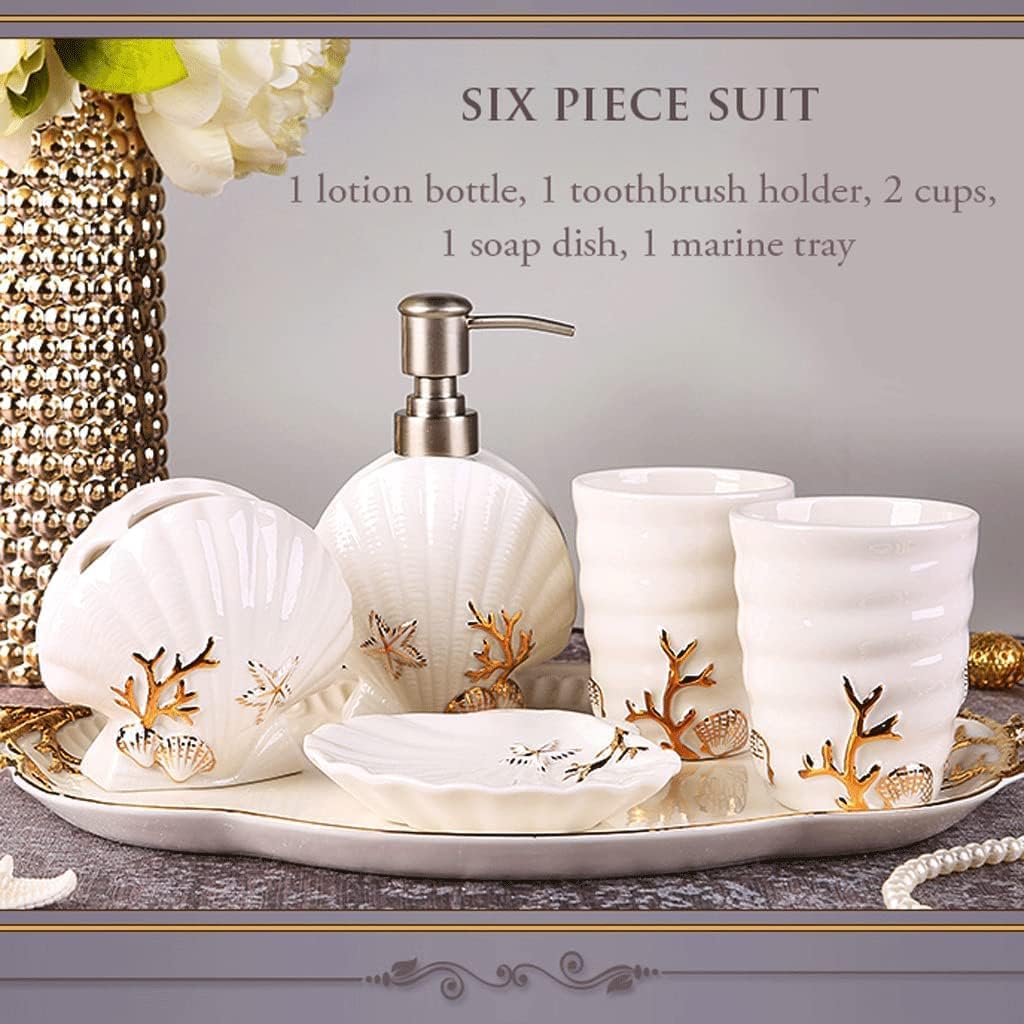 Lotion Dispensers Shell Shape Bathroom Accessories Set Ceramic Simple Portable Soap Dispenser 8.4oz for Bathroom Kitchen Hotel