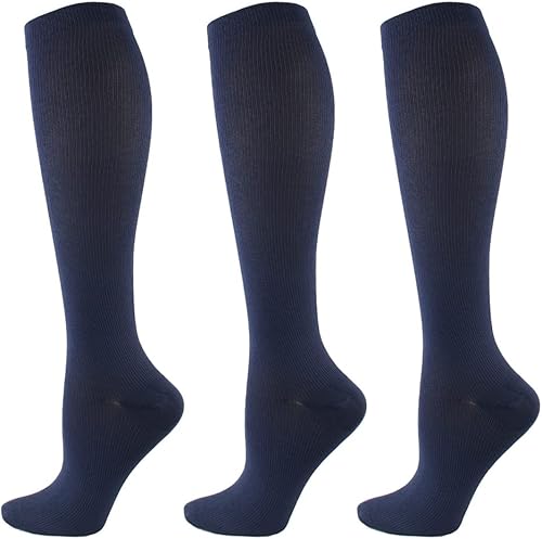 Vista 25 de HYCOPROT Calcetines de compresión para mujeres y hombres (3 pares) de 15-20 mmHg para atletismo, correr, enfermeras, embarazo, viajes Blanco