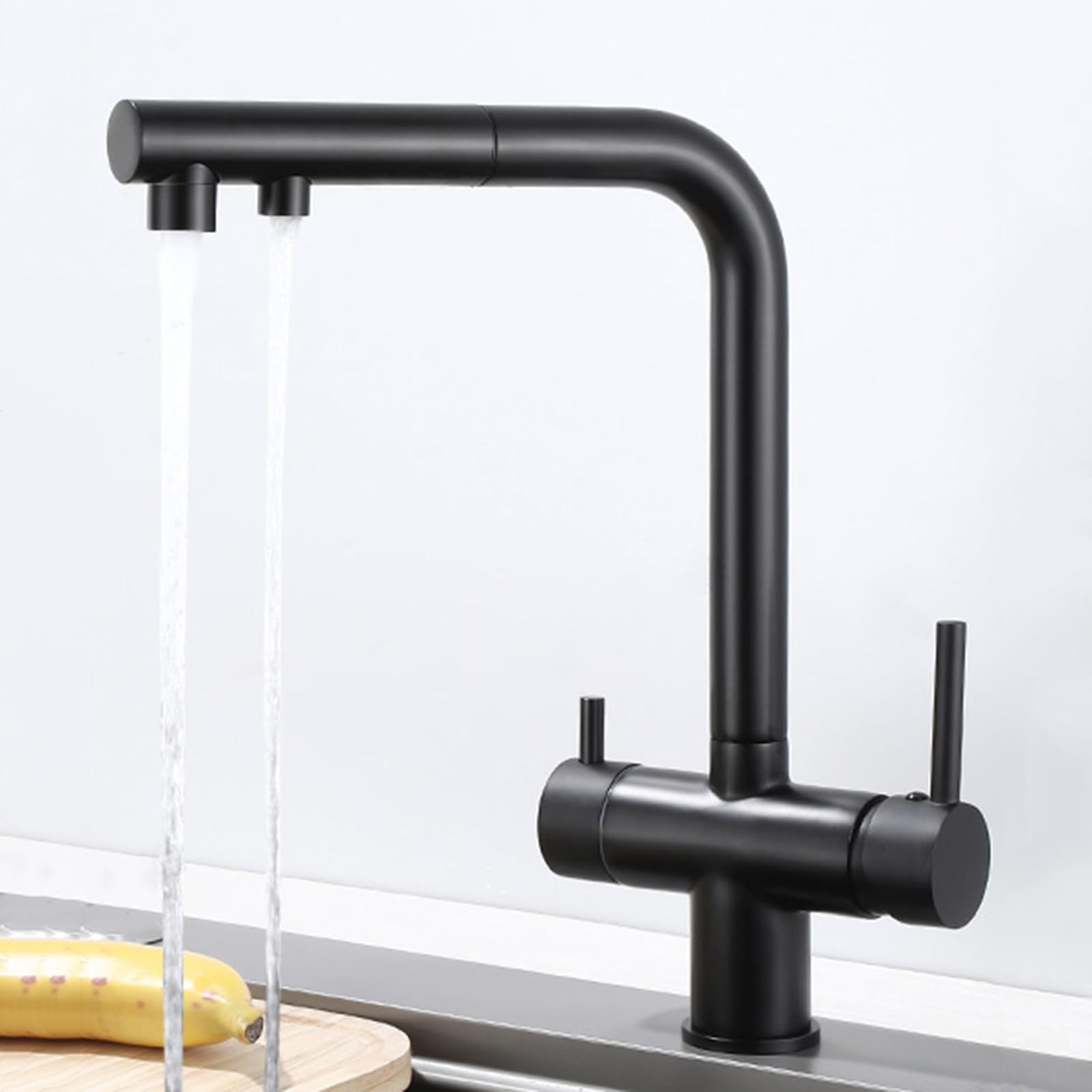 Mitigeur cuisine 3 voies noir mat avec douchette eau filtrée