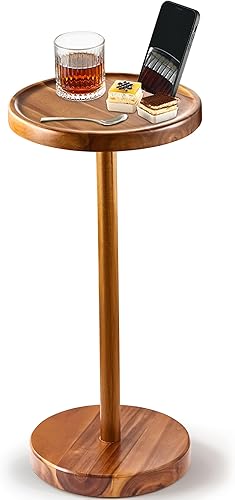 BLUEWEST Mesa de bebidas, mesa auxiliar compacta de 24.4 pulgadas de alto con ranura para teléfono y base pesada, mesa de pedestal duradera para