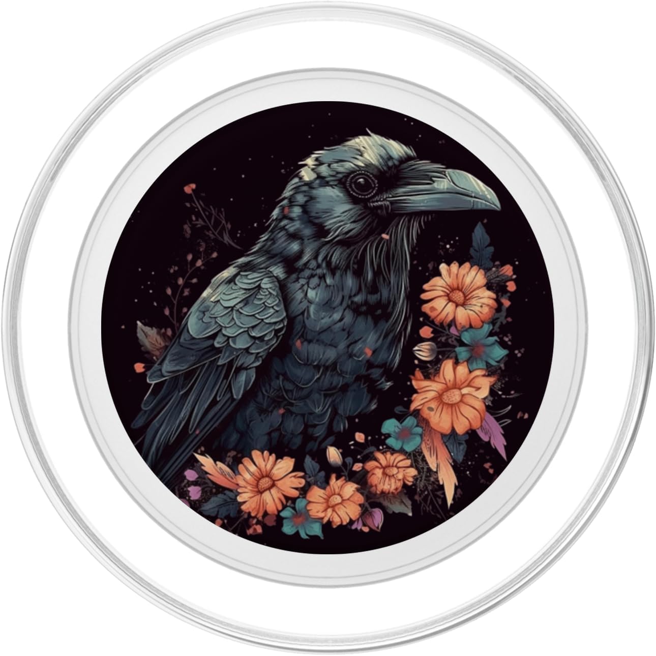 Crow Boho Flowers Graphic PopSockets MagSafe PopGrip for iPhone