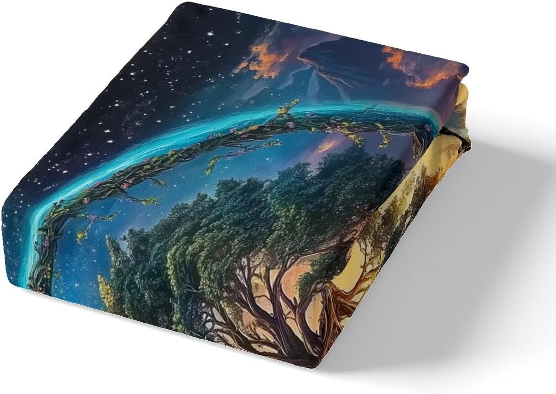 Manfei Tree of Life Duvet Cover Toddler Size,Boho Themed Natural Landscape Bedding Set,Mystery Galaxy Starry Comforter Cover 2PCS,Vintage Farmhouse Style Quilt Cover,1 Pillowcase(Not Comforter)