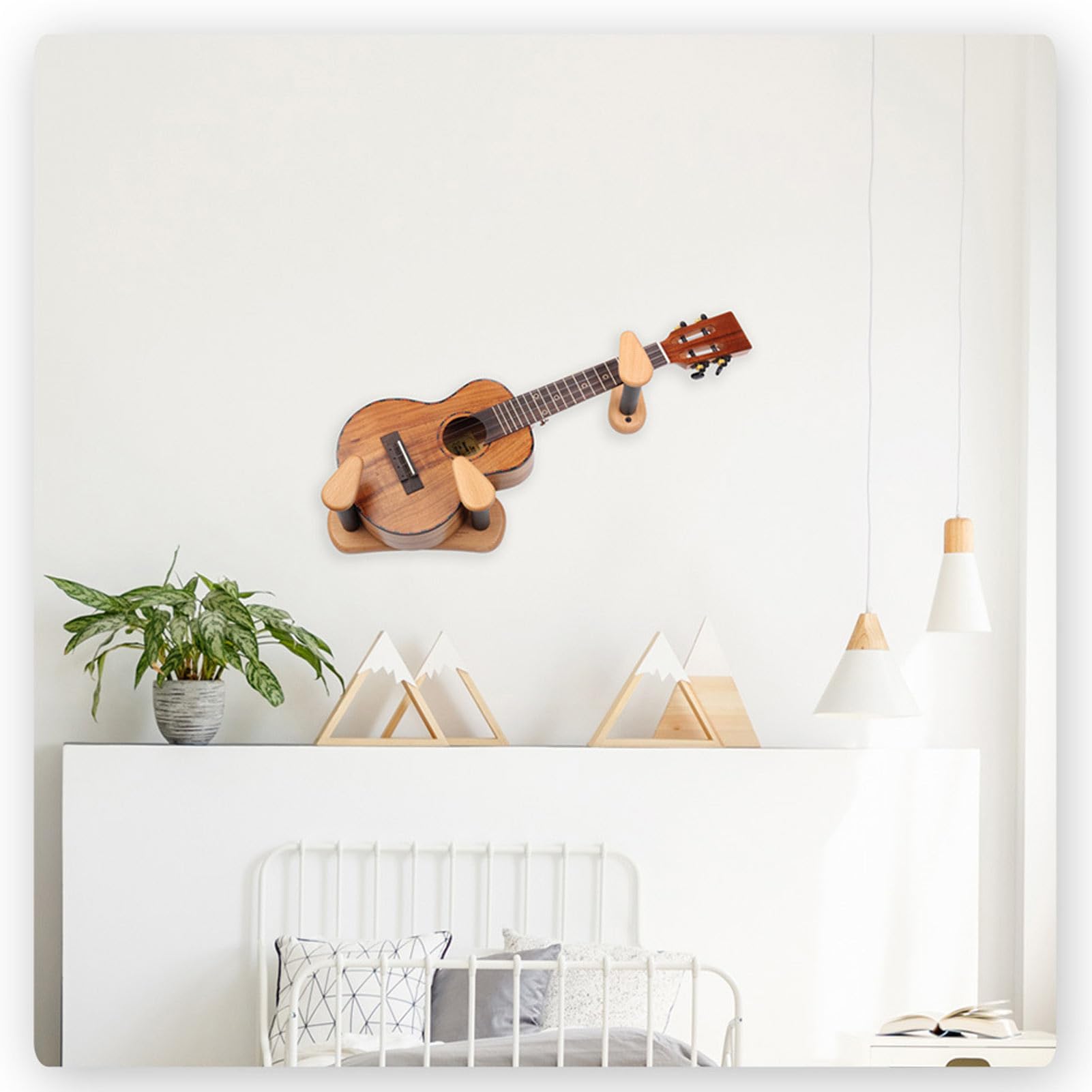 Hak gitarowy PolyGen Split Design z wyściółką EVA do użytku w domu/studio, solidny drewniany wieszak na gitarę do poziomego montażu ściennego gitar basowych/elektrycznych (With Hygrometer)